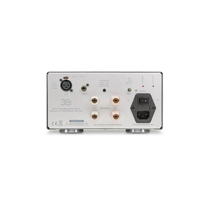 AVM MA 30.3 MK2 Mono-Endstufe Silber Rückansicht mit XLR-, Cinch- und Lautsprecheranschlüssen