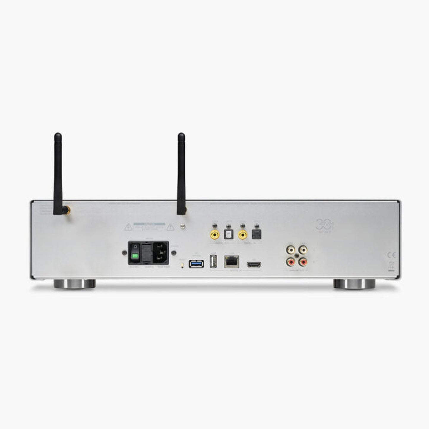 AVM MP 30.3 Streaming-Vorverstärker Anschlussfeld mit WLAN-Antennen, HDMI, USB und Cinch-Ausgängen
