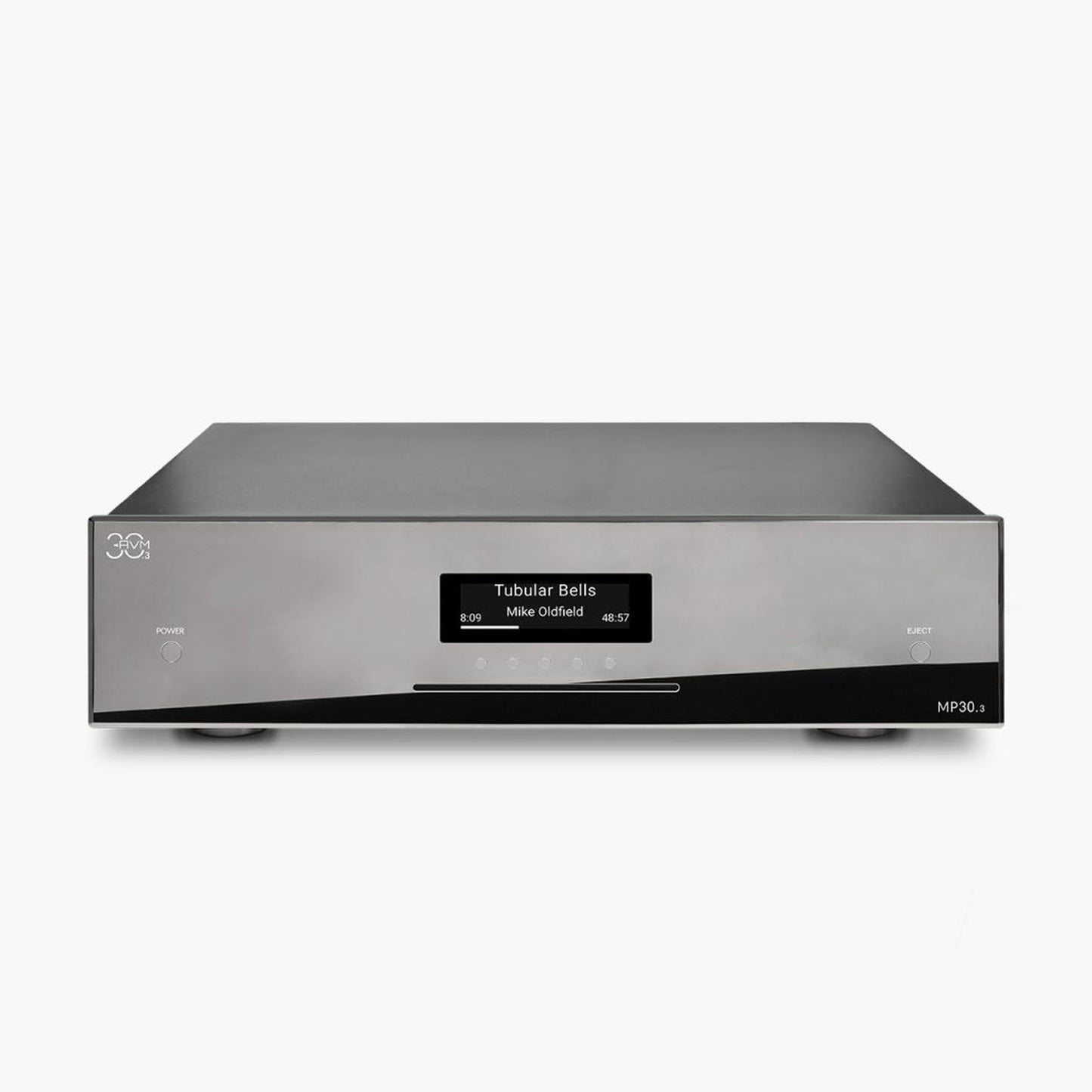 AVM MP 30.3 Streaming-Vorverstärker Cellini Chrom Frontansicht mit verchromter Front und Display