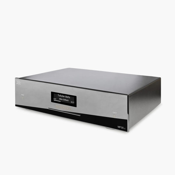 AVM MP 30.3 Streaming-Vorverstärker Cellini Chrom Schrägansicht von rechts mit Display