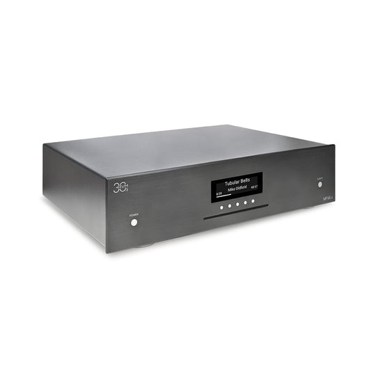 AVM MP 30.3 Streaming-Vorverstärker Schwarz Schrägansicht von links mit Display und CD-Schlitz