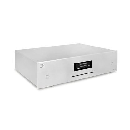 AVM MP 30.3 Streaming-Vorverstärker Silber Schrägansicht von links mit Display und CD-Schlitz