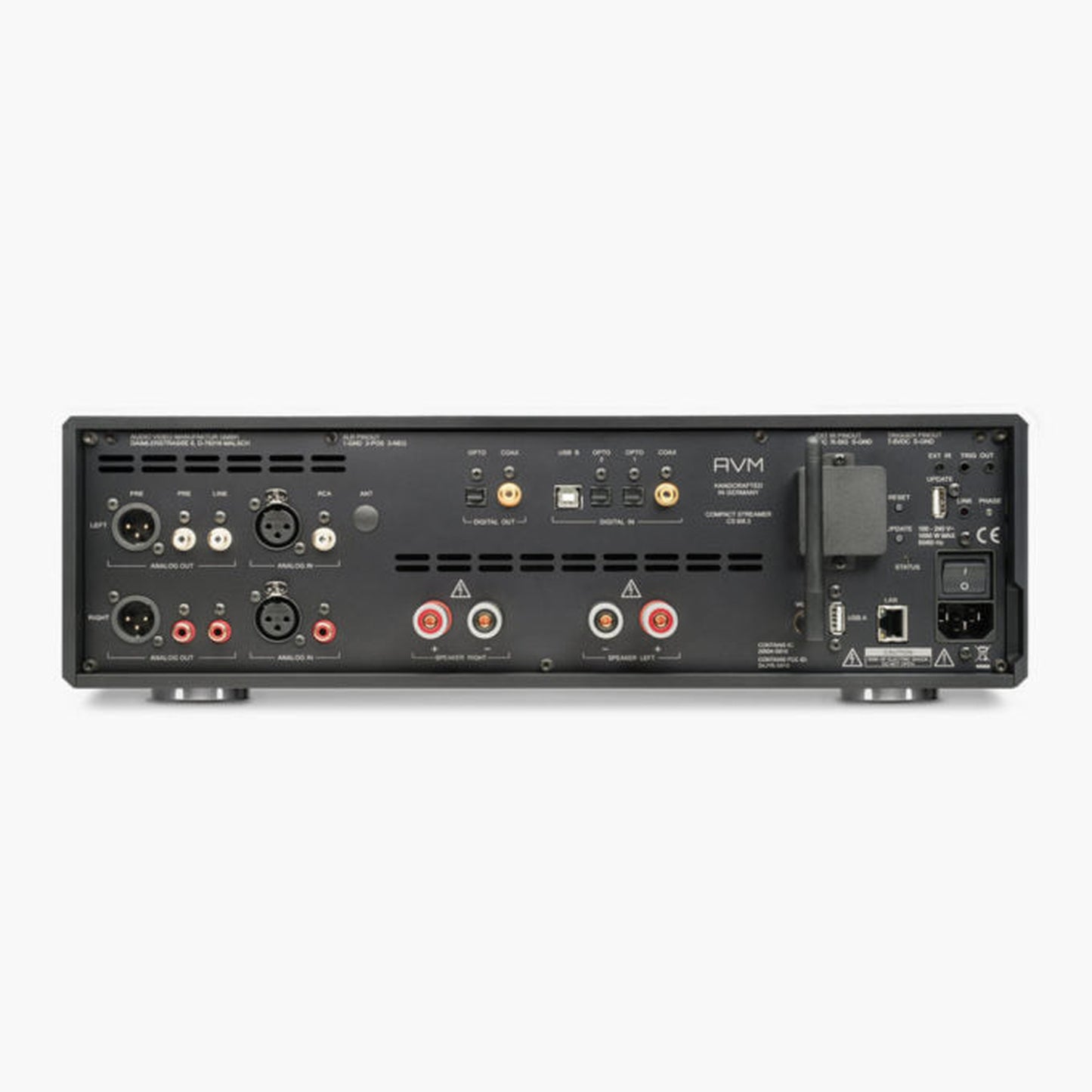 AVM Ovation CS 6.3 Streaming-CD-Receiver Cellini Chrom Rückansicht mit Anschlussfeld