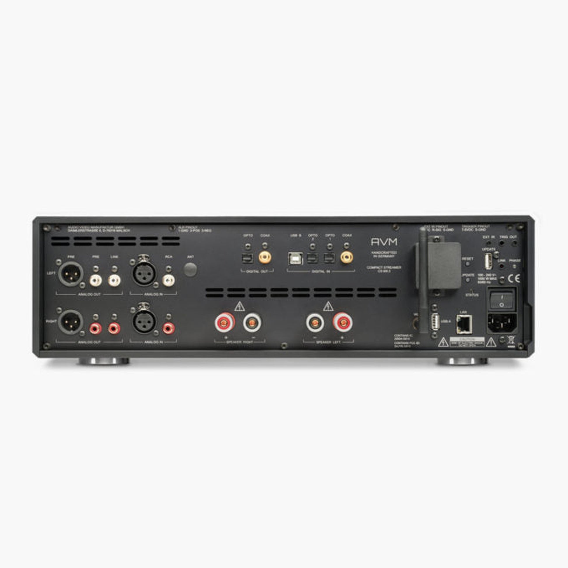 AVM Ovation CS 6.3 Streaming-CD-Receiver Cellini Chrom Rückansicht mit Anschlussfeld