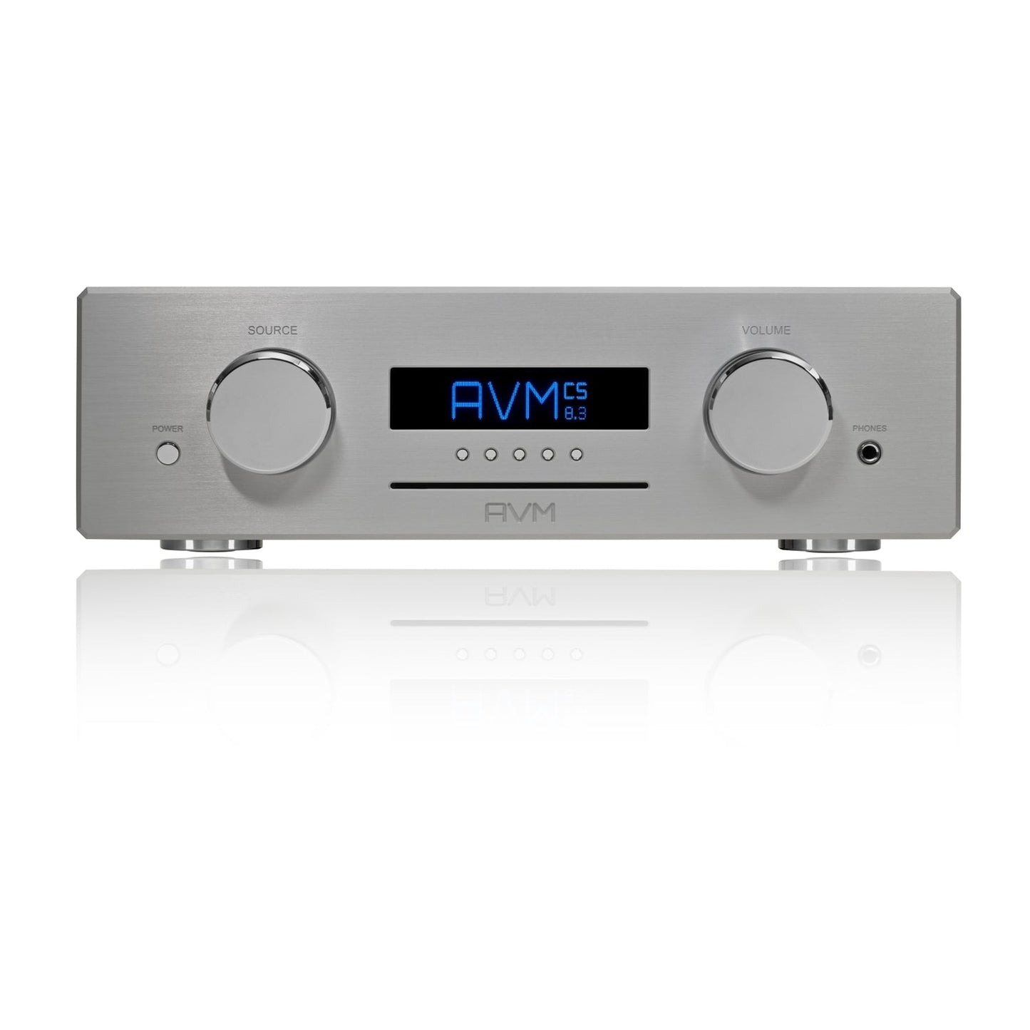 AVM Ovation CS 8.3 S Streaming-CD-Receiver Silber Frontansicht mit Display