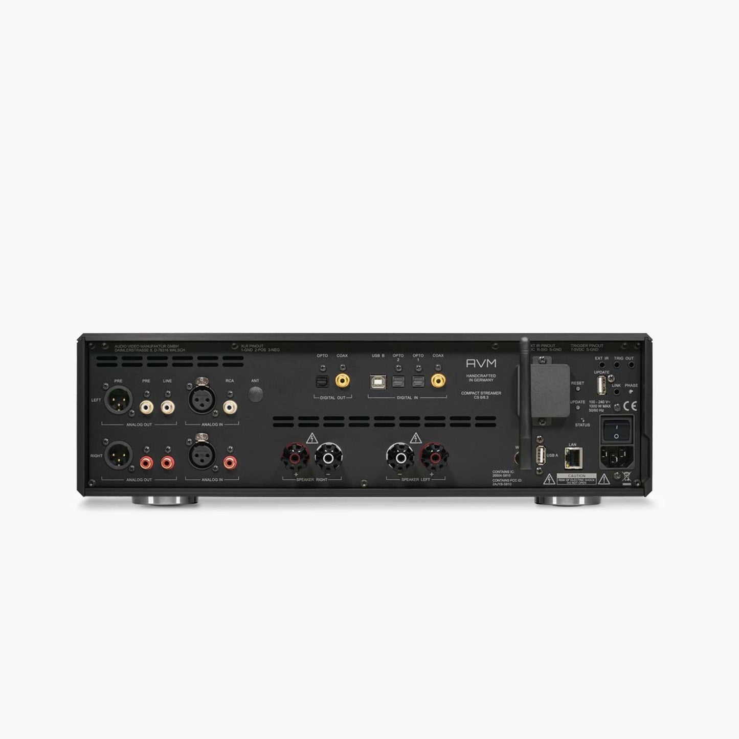 AVM Ovation CS 8.3 Streaming-CD-Receiver Black Edition Rückansicht mit Anschlussfeld