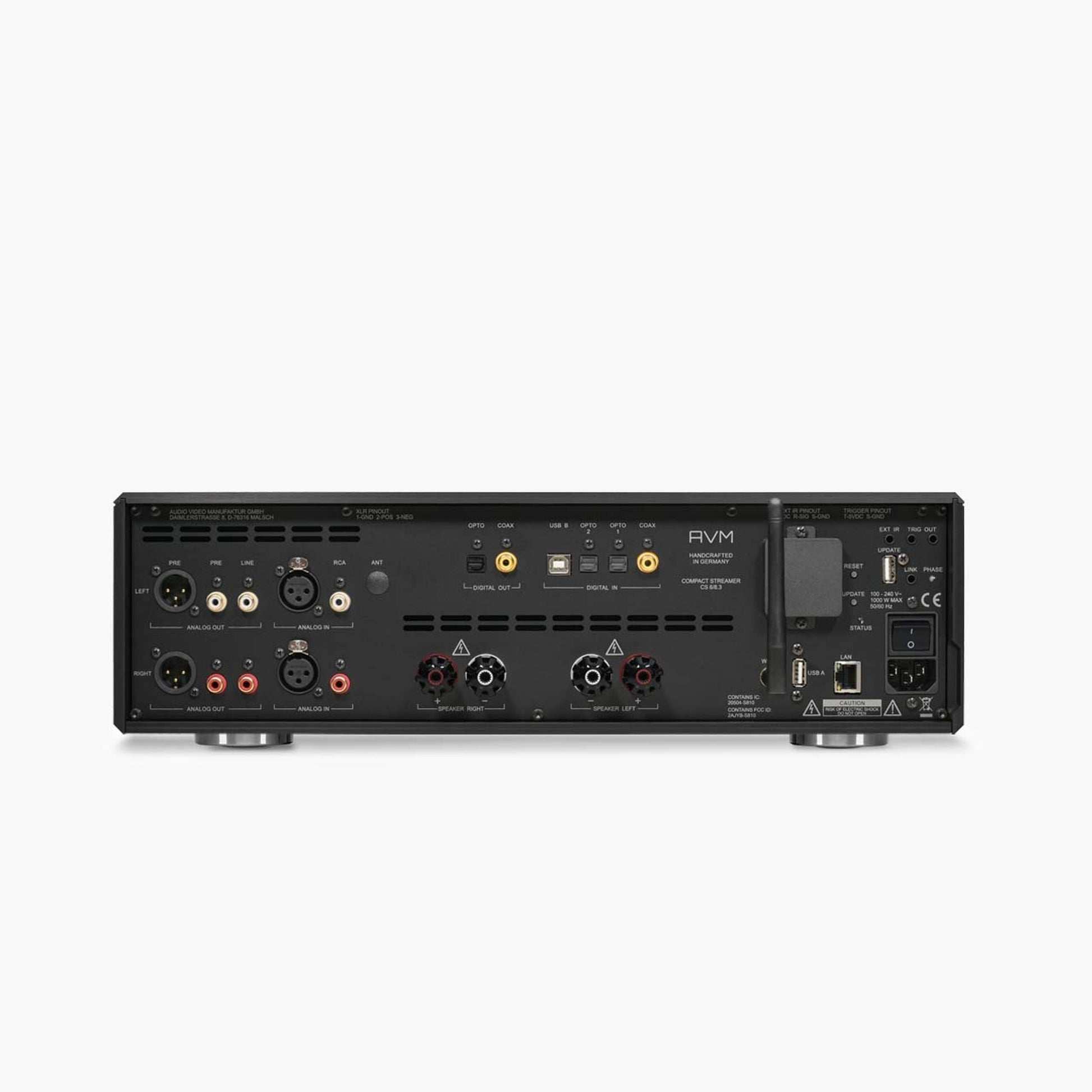 AVM Ovation CS 8.3 Streaming-CD-Receiver Black Edition Rückansicht mit Anschlussfeld