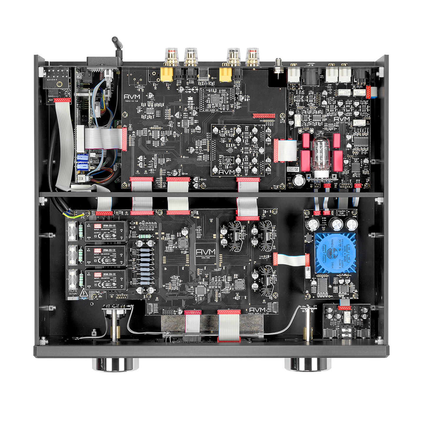AVM Ovation CS 8.3 Streaming-CD-Receiver Schwarz Innenansicht mit Platinen und Netzteil
