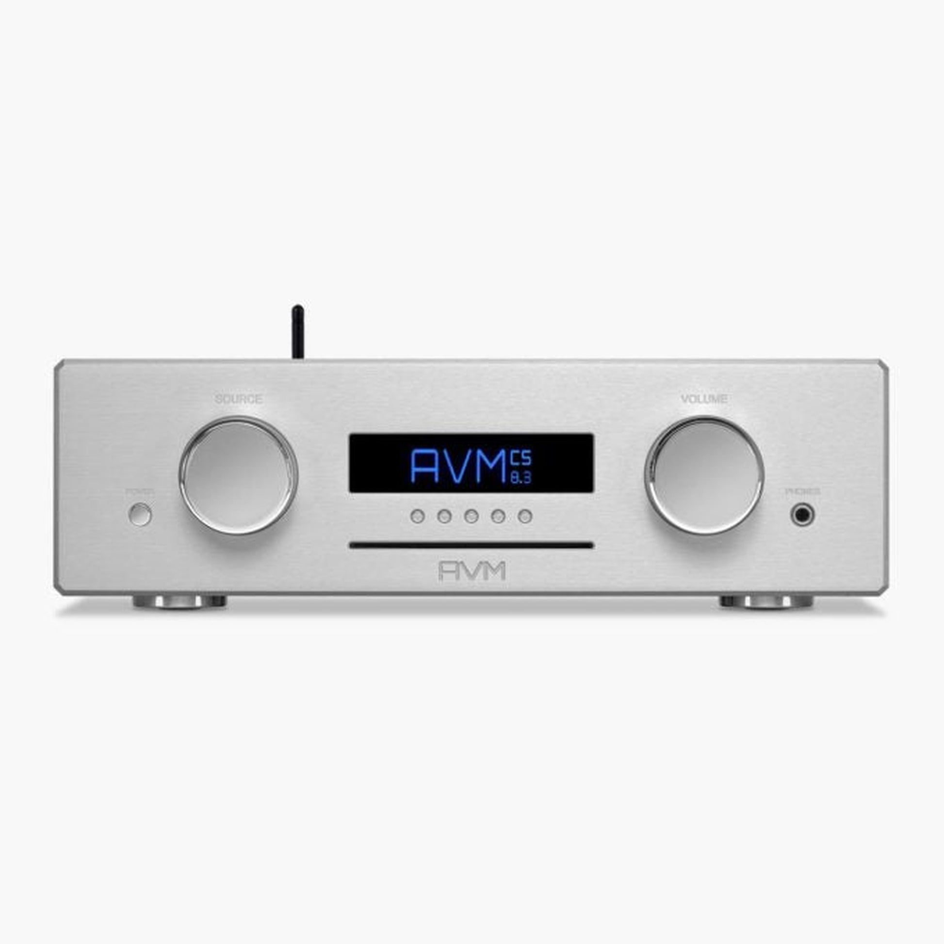 AVM Ovation MP 8.3 Streaming-Vorverstärker Silber Frontansicht mit Display, Quellenwahl und Lautstärkeregler