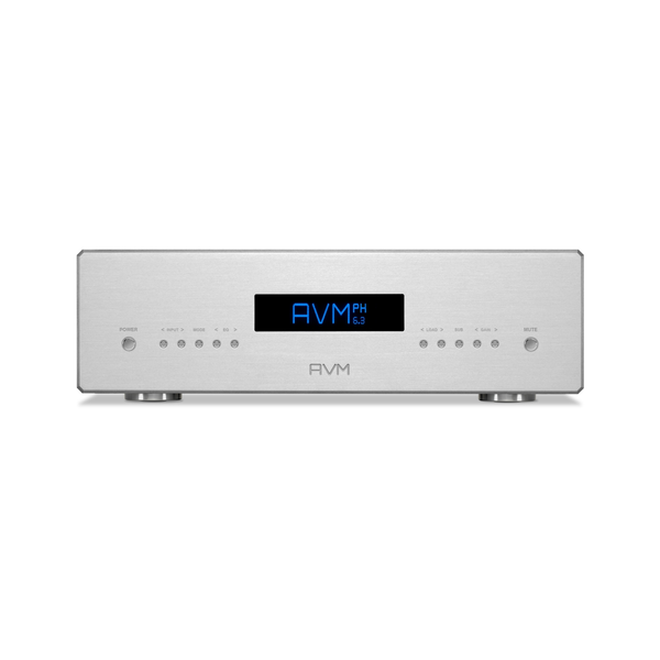 AVM Ovation PH 6.3 Phono-Vorverstärker Silber Frontansicht mit blauem Display