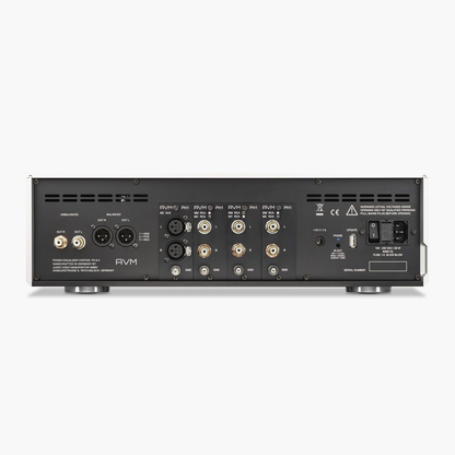 AVM Ovation PH 6.3 Phono-Vorverstärker Silber Rückansicht mit Anschlussfeld und Phono-Modulen