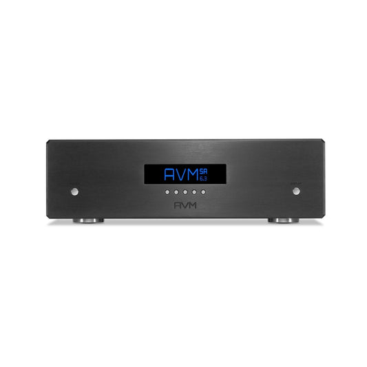 AVM Ovation SA 6.3 Stereo-Endstufe Schwarz Frontansicht mit blauem Display