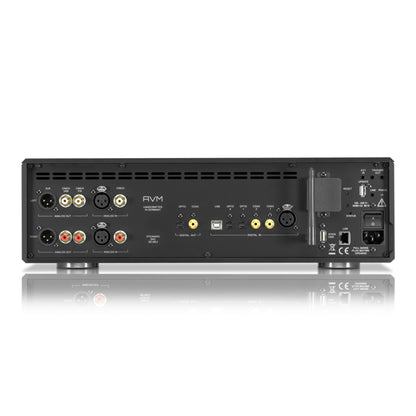 AVM Ovation SD 8.3 Streaming-Vorverstärker Schwarz Rückansicht mit XLR-, Cinch-, USB- und Toslink-Anschlüssen