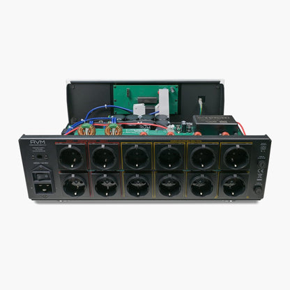 AVM PC 5.3 Netzfilter Silber Innenansicht bei geöffnetem Deckel mit Ringkerndrosseln und Filterplatine