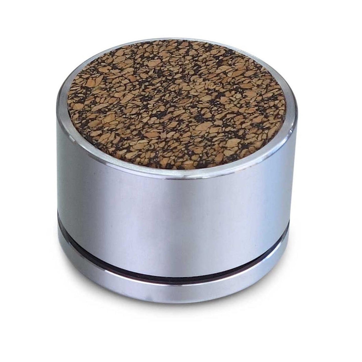 bFly-Audio Pure Absorber-Set Geräteabsorber Detailansicht der Kork-Kautschuk-Auflage auf dem Aluminium-Korpus
