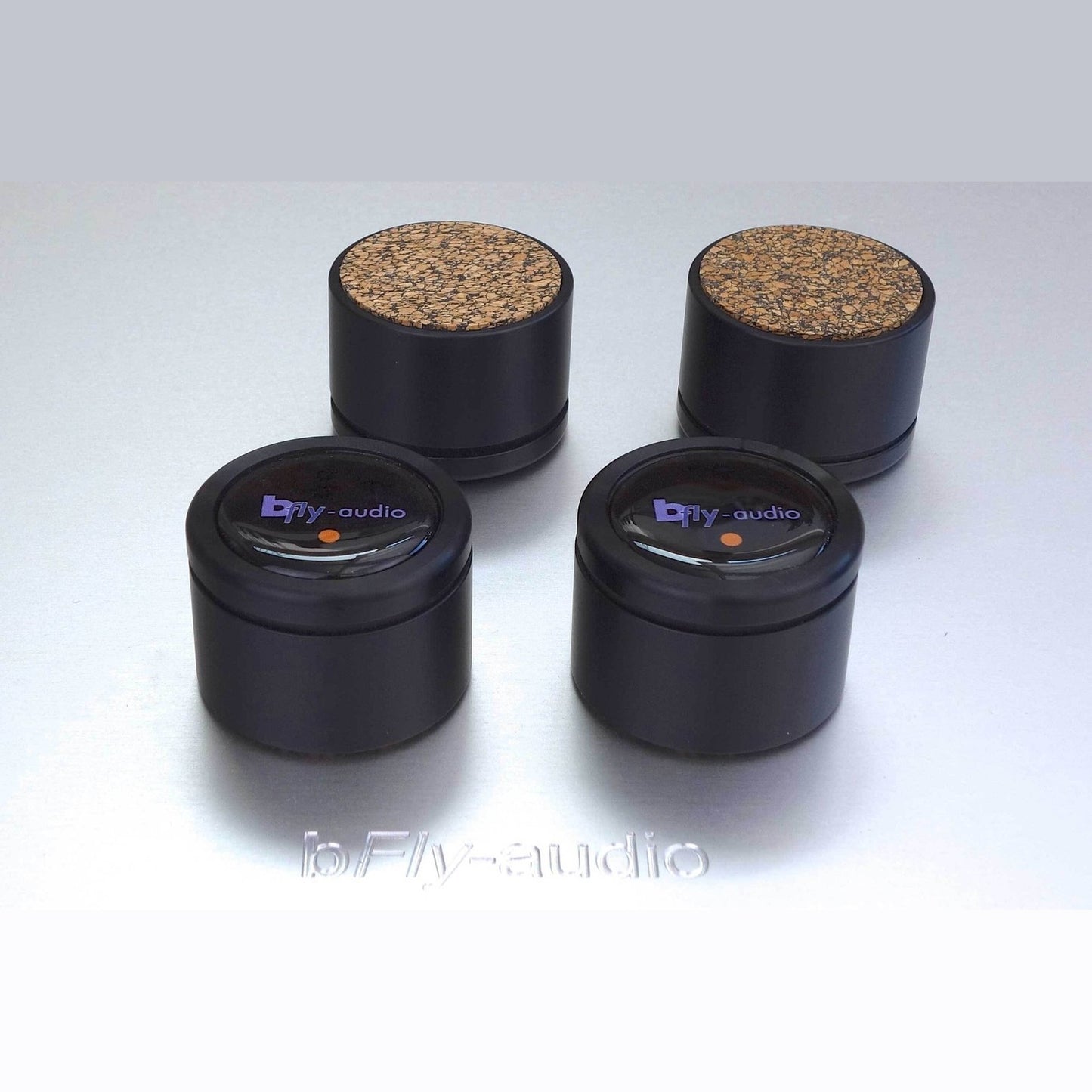 bFly-Audio Pure Absorber-Set Geräteabsorber Farbvariante Schwarz, vier Absorber mit Kork-Oberseite