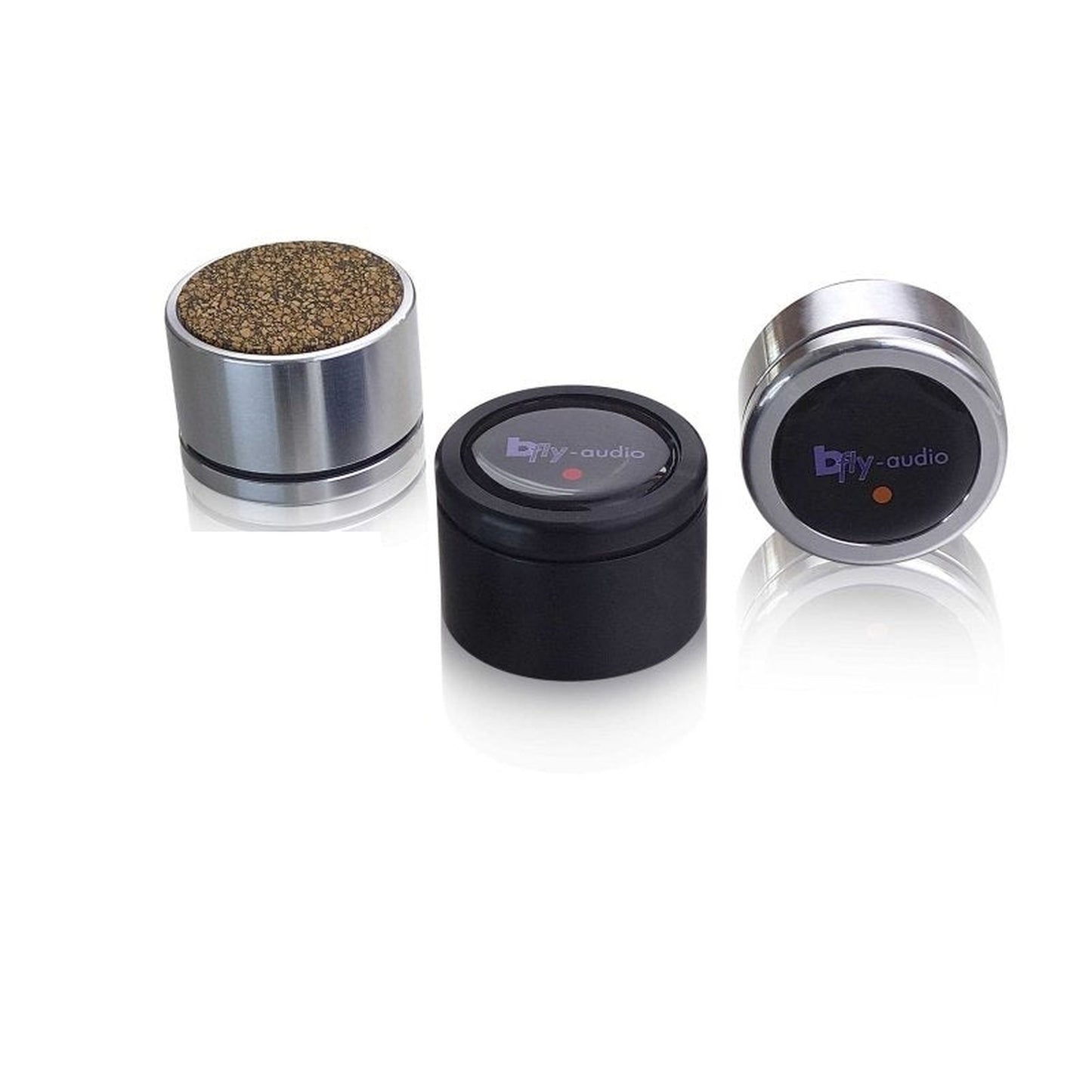 bFly-Audio Pure-Tube Geräteabsorber für Röhrenverstärker Schrägansicht, Chrom- und Schwarz-Ausführung