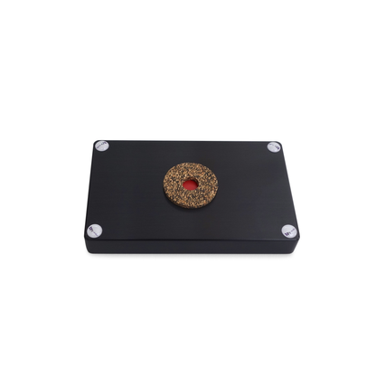 bFly-Audio Satellite-Q Gehäuseabsorber Unteransicht, schwarzes Gehäuse mit montierter Absorber-Scheibe