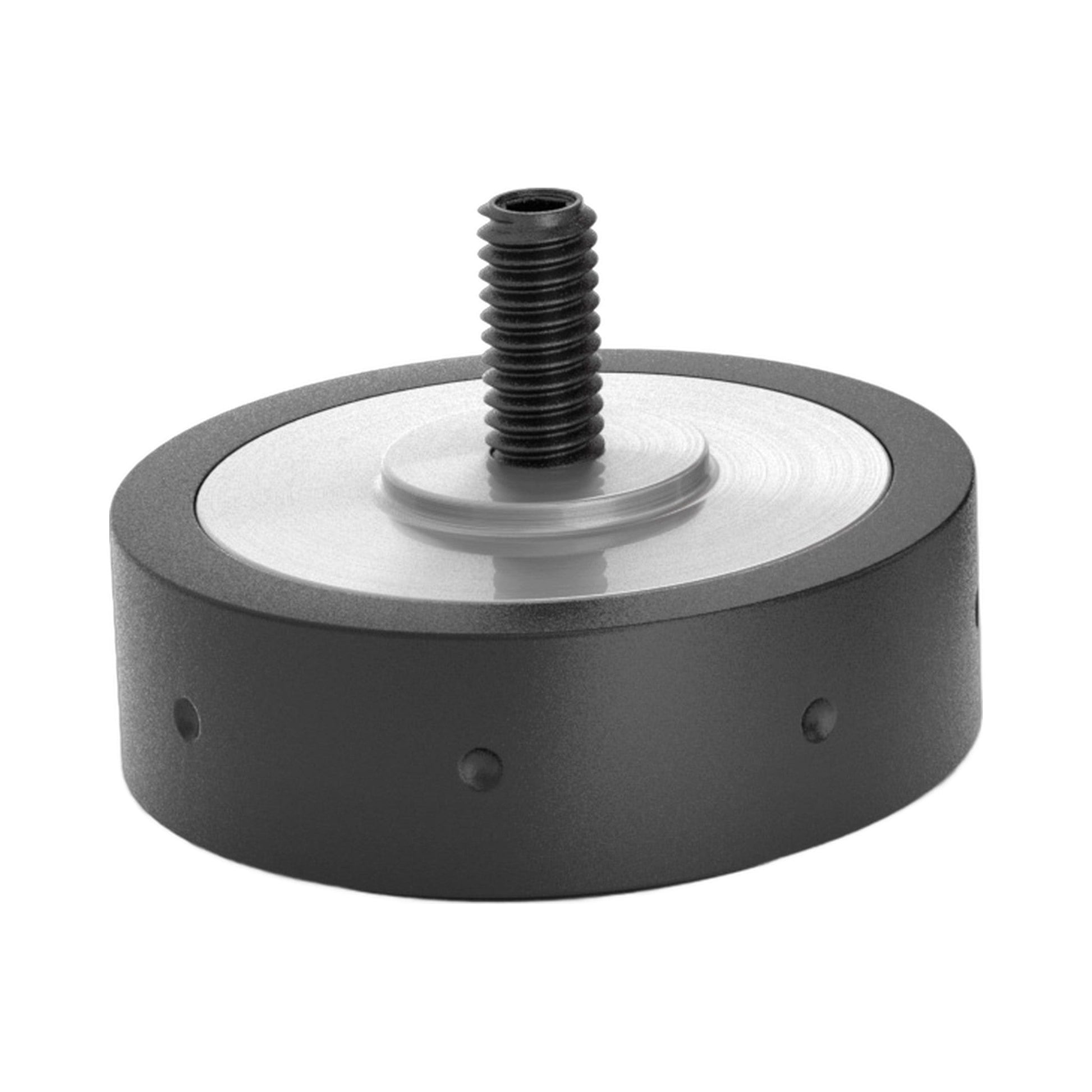 bFly-Audio Talis Elite Absorberfüsse 4er-Set Schrägansicht mit Aluminium-Deckplatte und ausgefahrener Gewindestange