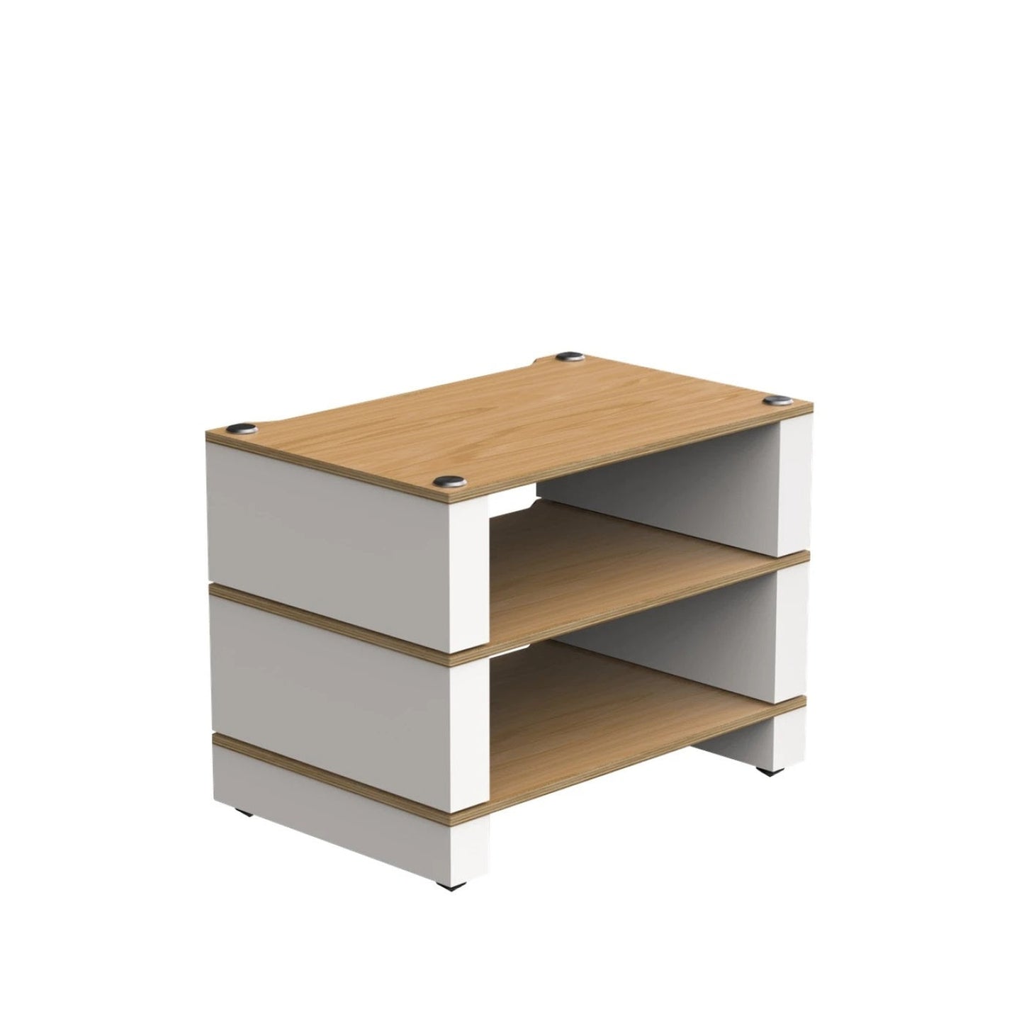 Blok Stax 2G 3-Shelf HiFi-Rack Esche Natur/Satinweiss, Schrägansicht von oben mit drei Ebenen