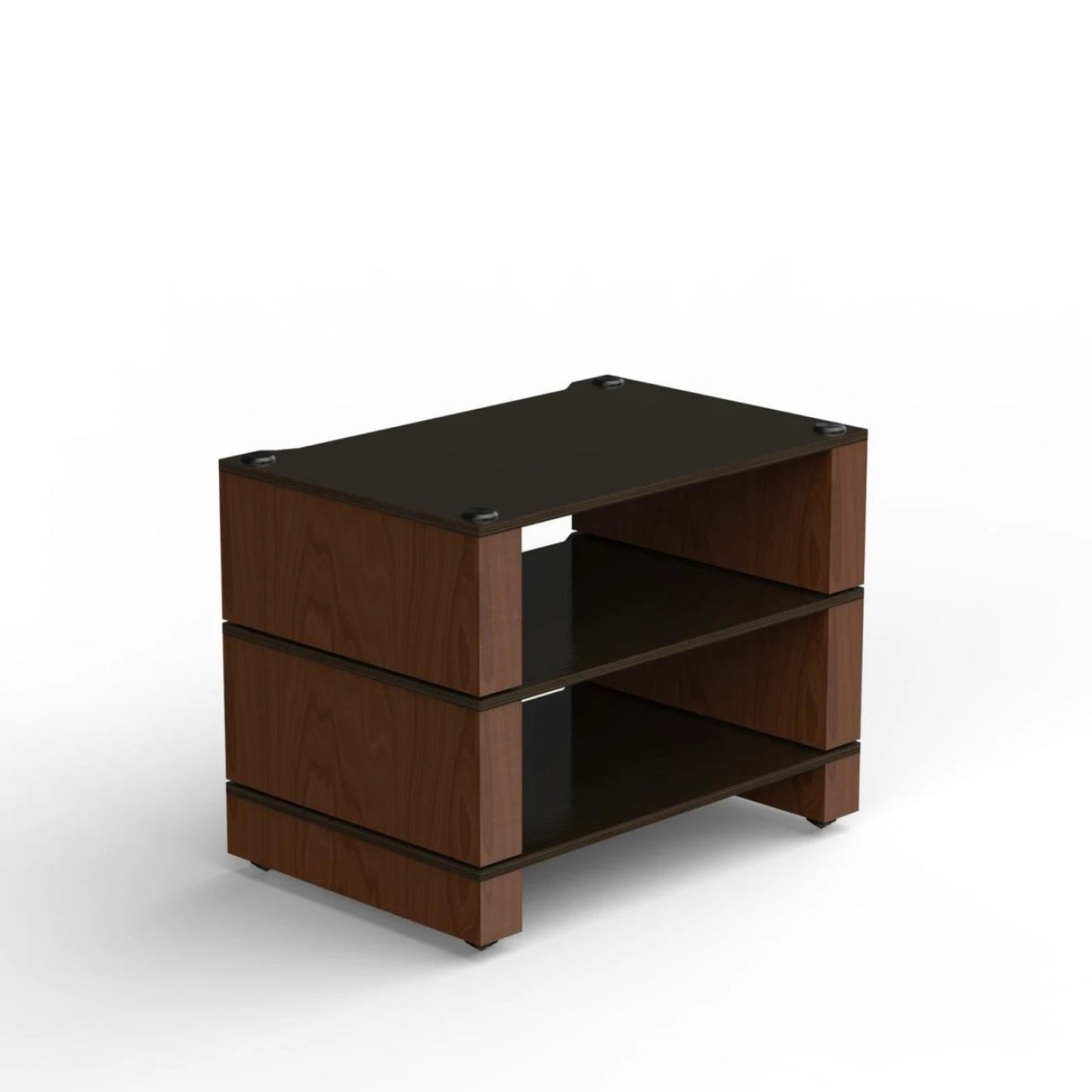 Blok Stax 2G 3-Shelf HiFi-Rack Esche Schwarz/Nussbaum, Schrägansicht von oben mit drei Ebenen