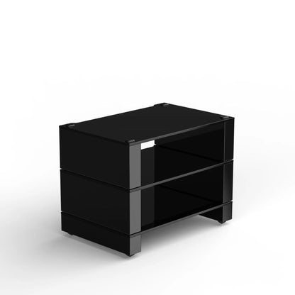Blok Stax 2G 3-Shelf HiFi-Rack Schwarzglas, Schrägansicht von oben mit drei Ebenen
