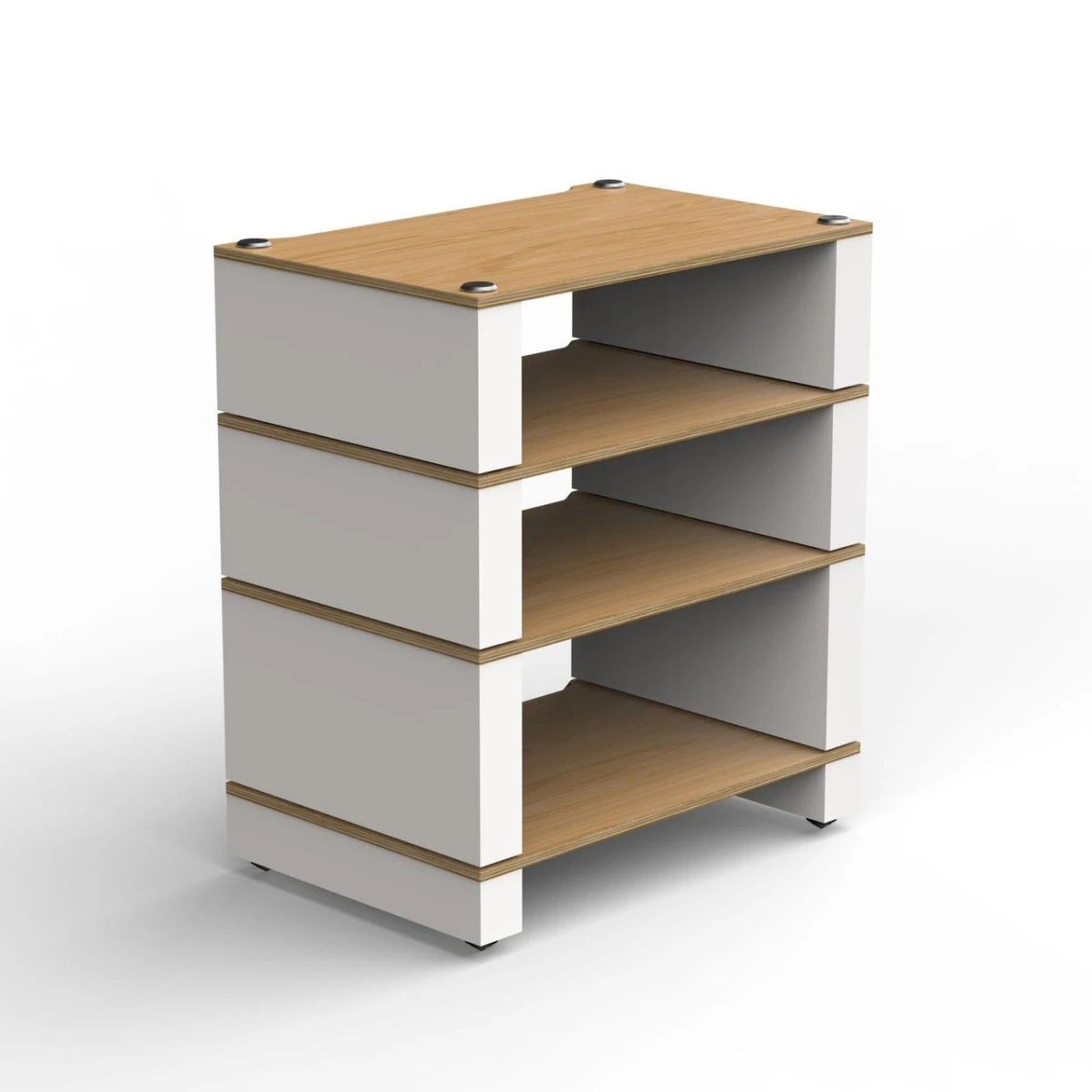 Blok Stax 2G 4-Shelf HiFi-Rack Esche Natur/Satinweiss, Schrägansicht von oben mit vier Ebenen