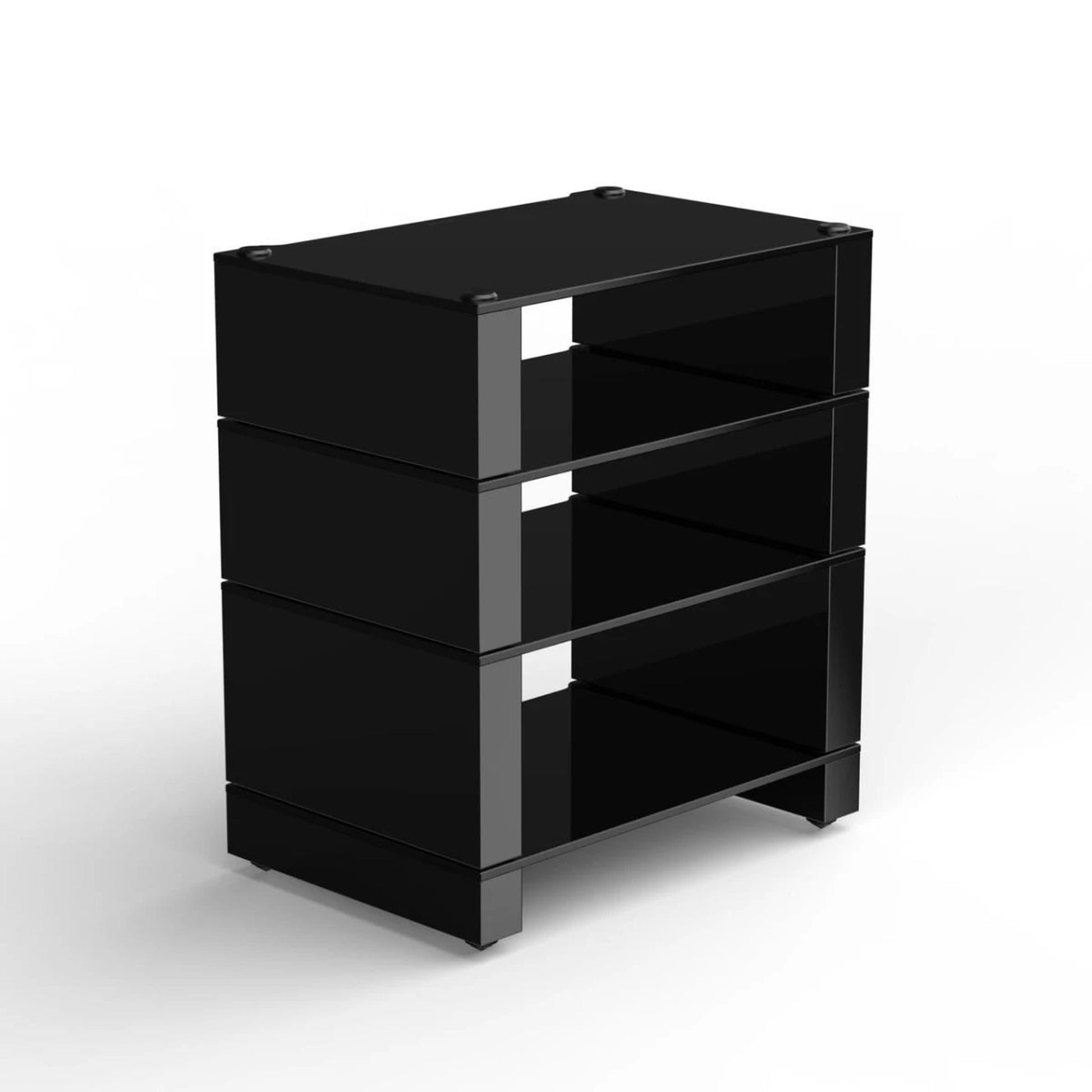 Blok Stax 2G 4-Shelf HiFi-Rack Schwarzglas, Schrägansicht von oben mit vier Ebenen