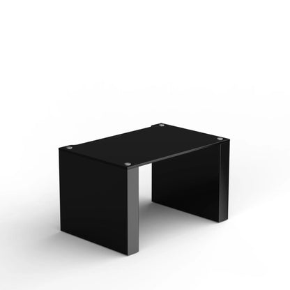 Blok Stax 2G Modul LP HiFi-Rack-Modul Schwarzglas, Schrägansicht von oben mit Vinyl-Ebene