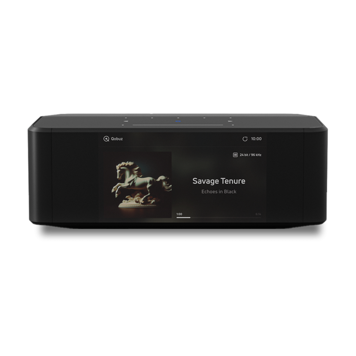 Bluesound Node Icon Netzwerk-Streamer Frontansicht mit Farbdisplay