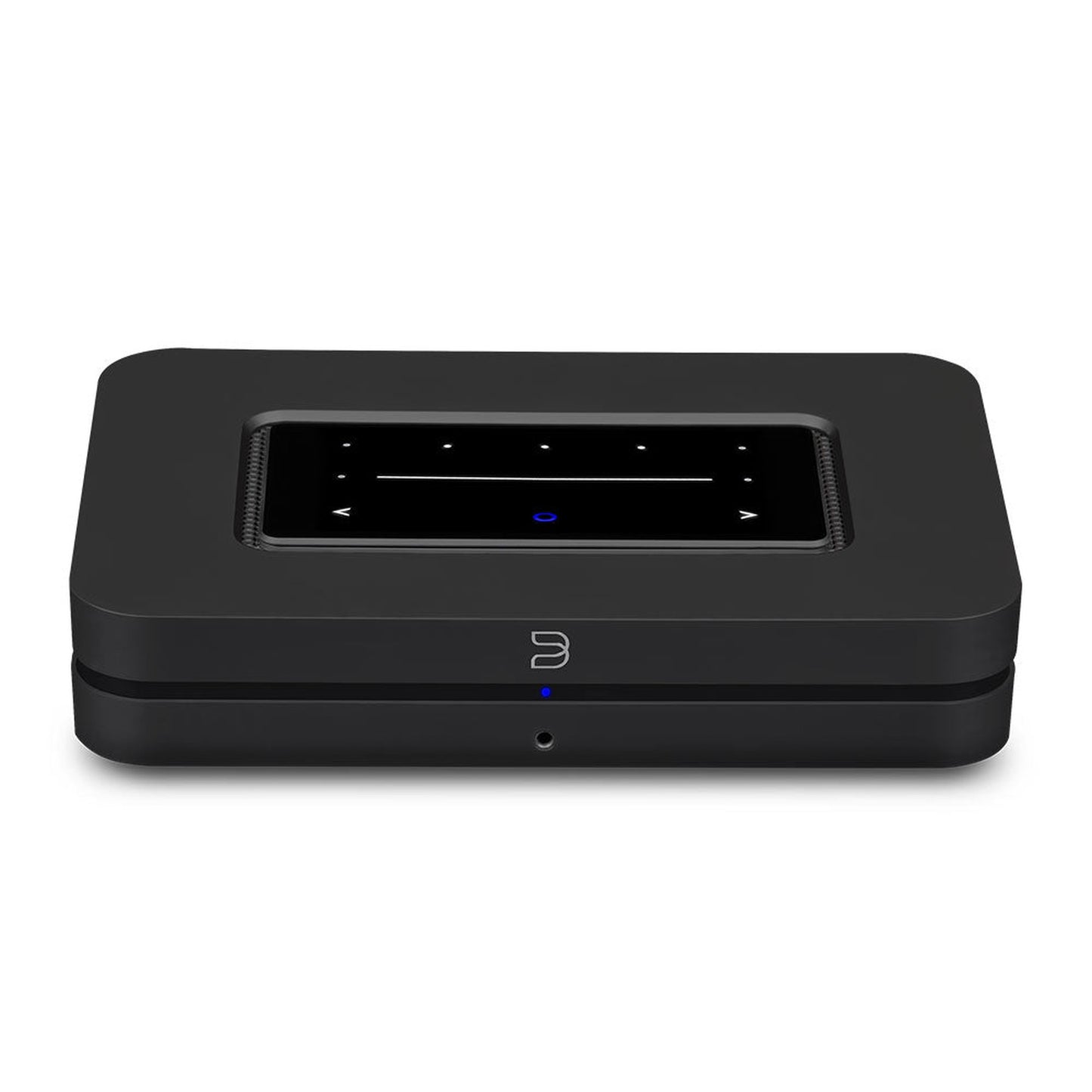 Bluesound Node Netzwerk-Streamer Schwarz Schrägansicht von vorne oben mit Touch-Bedienfeld