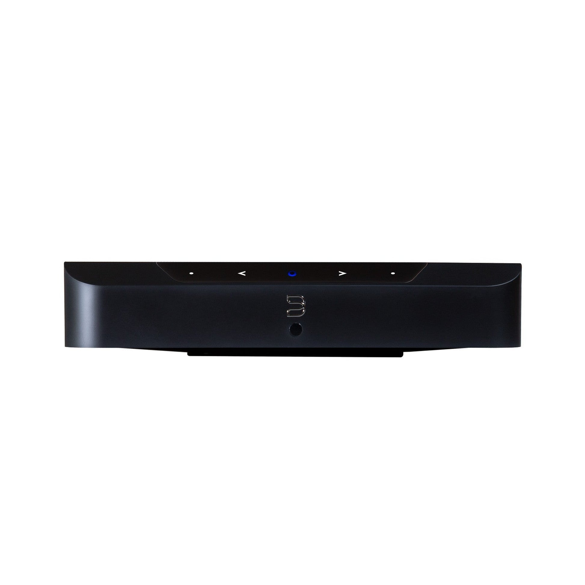 Bluesound Powernode EDGE Streaming-Verstärker Schwarz Frontansicht mit Touch-Bedienfeld und Kopfhörerbuchse