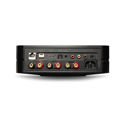 Bluesound Powernode N331 Streaming-Verstärker Schwarz Rückansicht mit HDMI eARC, Cinch, Optical, LAN und Lautsprecherklemmen