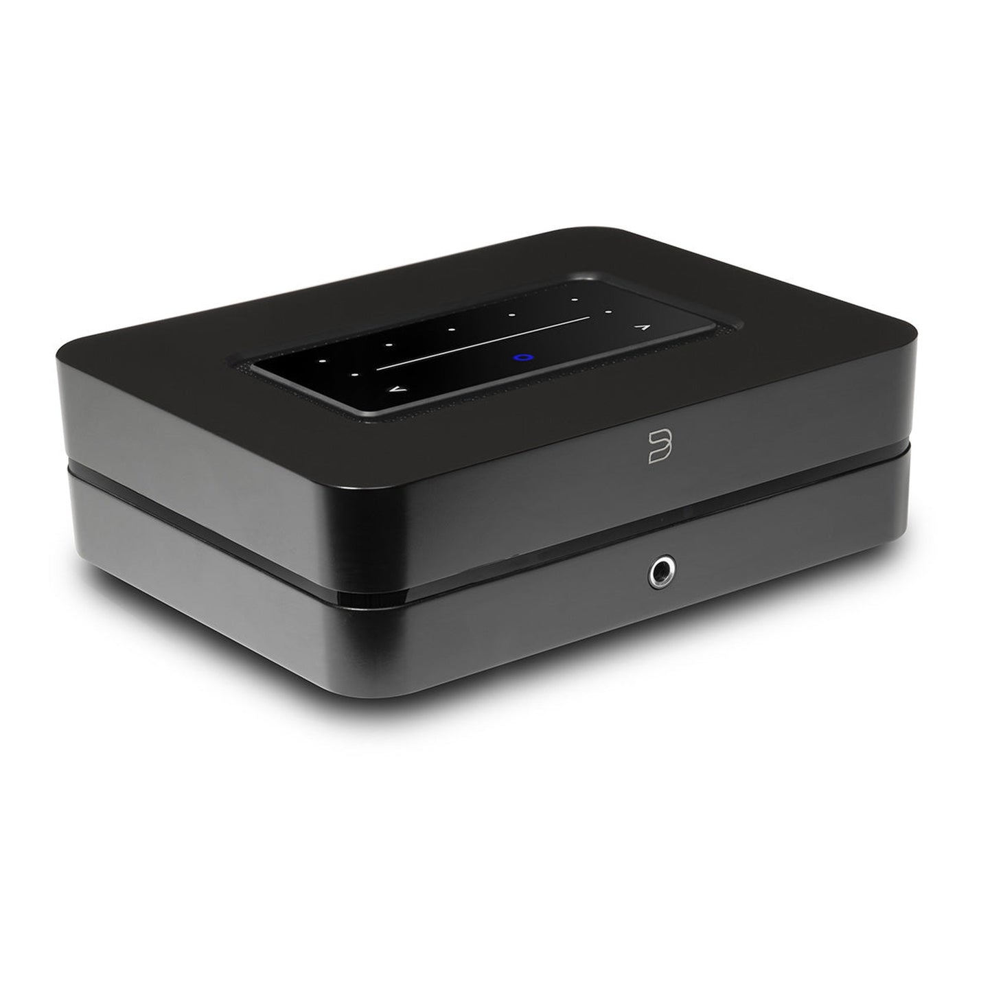 Bluesound Powernode N331 Streaming-Verstärker Schwarz Schrägansicht von links oben mit Touch-Bedienfeld