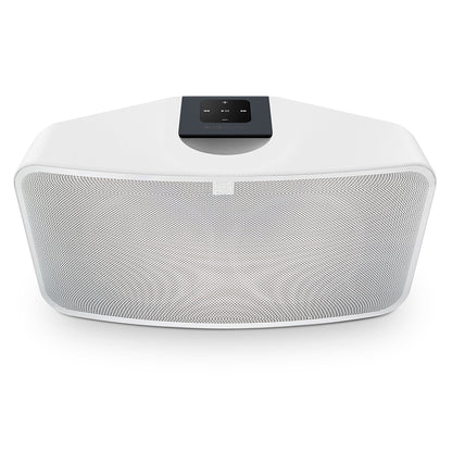 Bluesound Pulse 2i Streaming-Lautsprecher Weiss Schrägansicht von vorne oben mit Bedienfeld