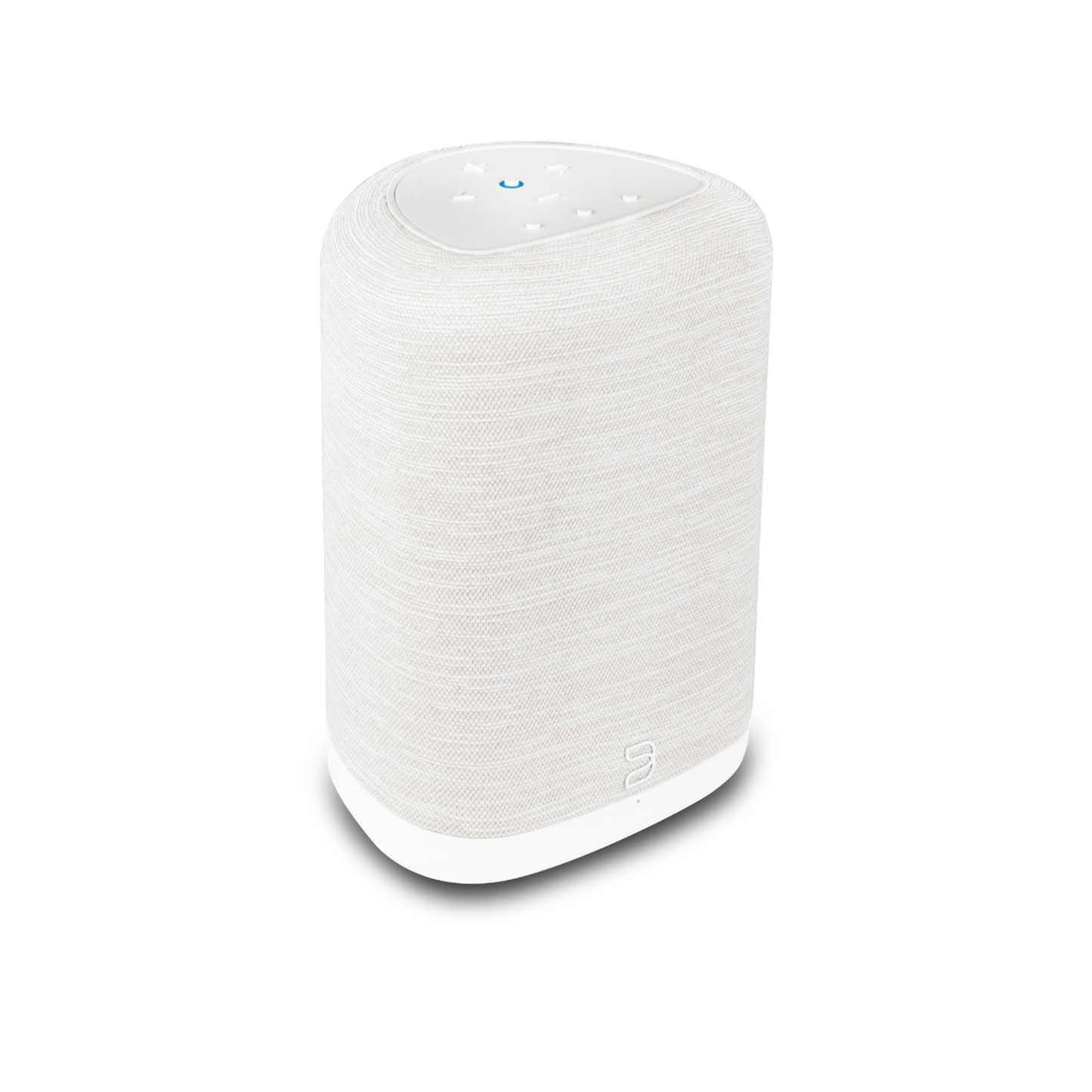 Bluesound Pulse Flex 2025 Streaming-Lautsprecher Weiss Schrägansicht von links oben mit Stoffbespannung