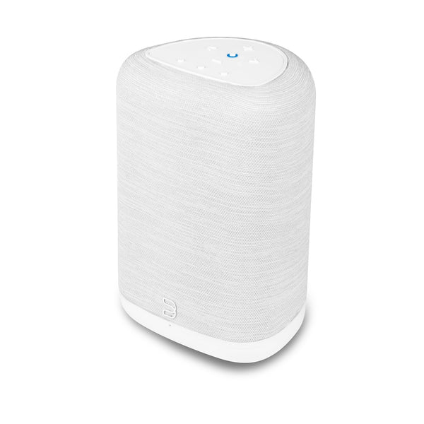 Bluesound Pulse Flex 2025 Streaming-Lautsprecher Weiss Schrägansicht von rechts oben mit Touch-Bedienfeld