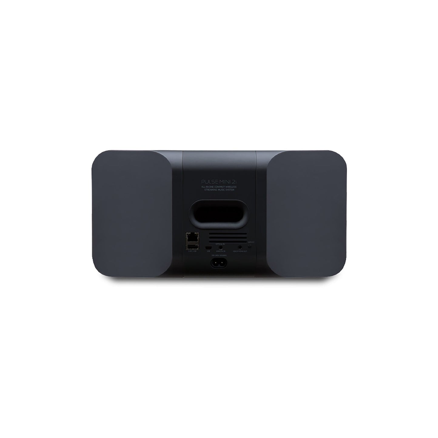 Bluesound Pulse Mini 2i Streaming-Lautsprecher Schwarz Rückansicht mit LAN, Optical, USB und Netzanschluss