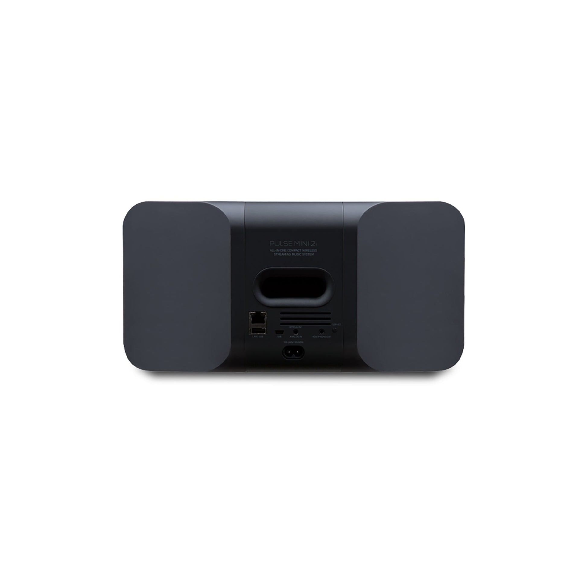 Bluesound Pulse Mini 2i Streaming-Lautsprecher Schwarz Rückansicht mit LAN, Optical, USB und Netzanschluss