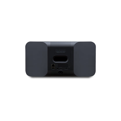 Bluesound Pulse Mini 2i Streaming-Lautsprecher Schwarz Rückansicht mit LAN, Optical, USB und Netzanschluss
