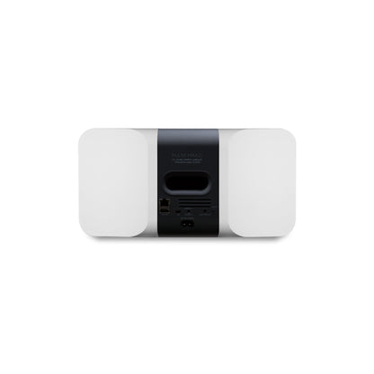 Bluesound Pulse Mini 2i Streaming-Lautsprecher Weiss Rückansicht mit LAN, Optical, USB und Netzanschluss