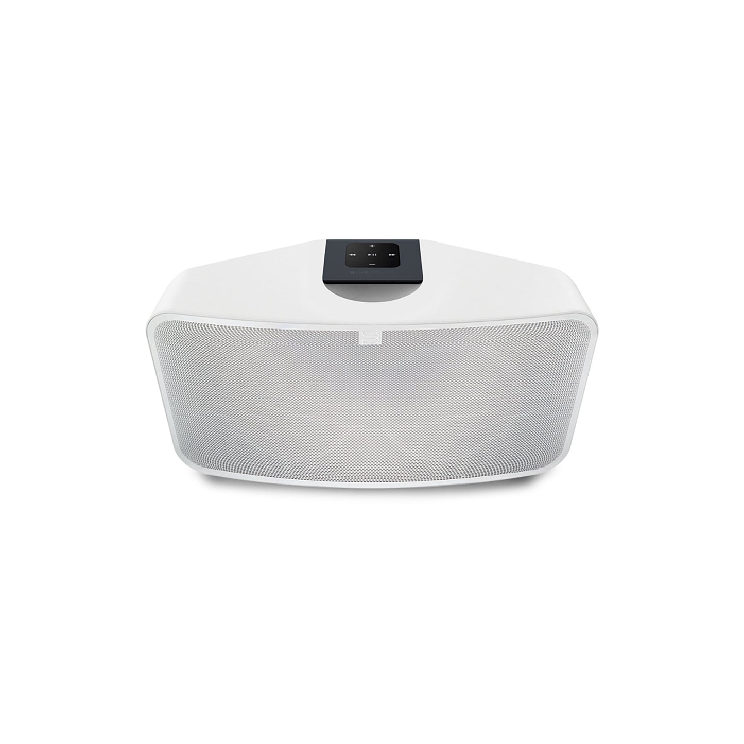 Bluesound Pulse Mini 2i Streaming-Lautsprecher Weiss Schrägansicht von vorne oben mit Bedienfeld