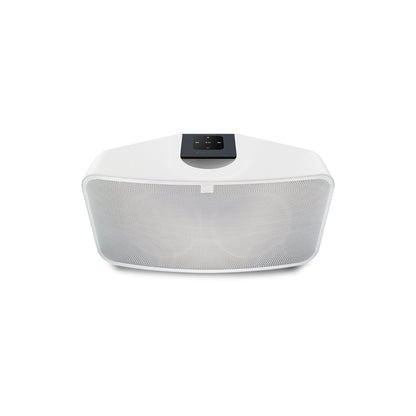 Bluesound Pulse Mini 2i Streaming-Lautsprecher Weiss Schrägansicht von vorne oben mit Bedienfeld