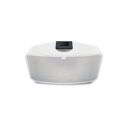 Bluesound Pulse Mini 2i Streaming-Lautsprecher Weiss Schrägansicht von vorne oben mit Bedienfeld