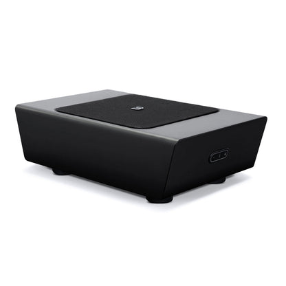 Bluesound Pulse Sub+ Subwoofer Schwarz Schrägansicht von oben mit Gitter