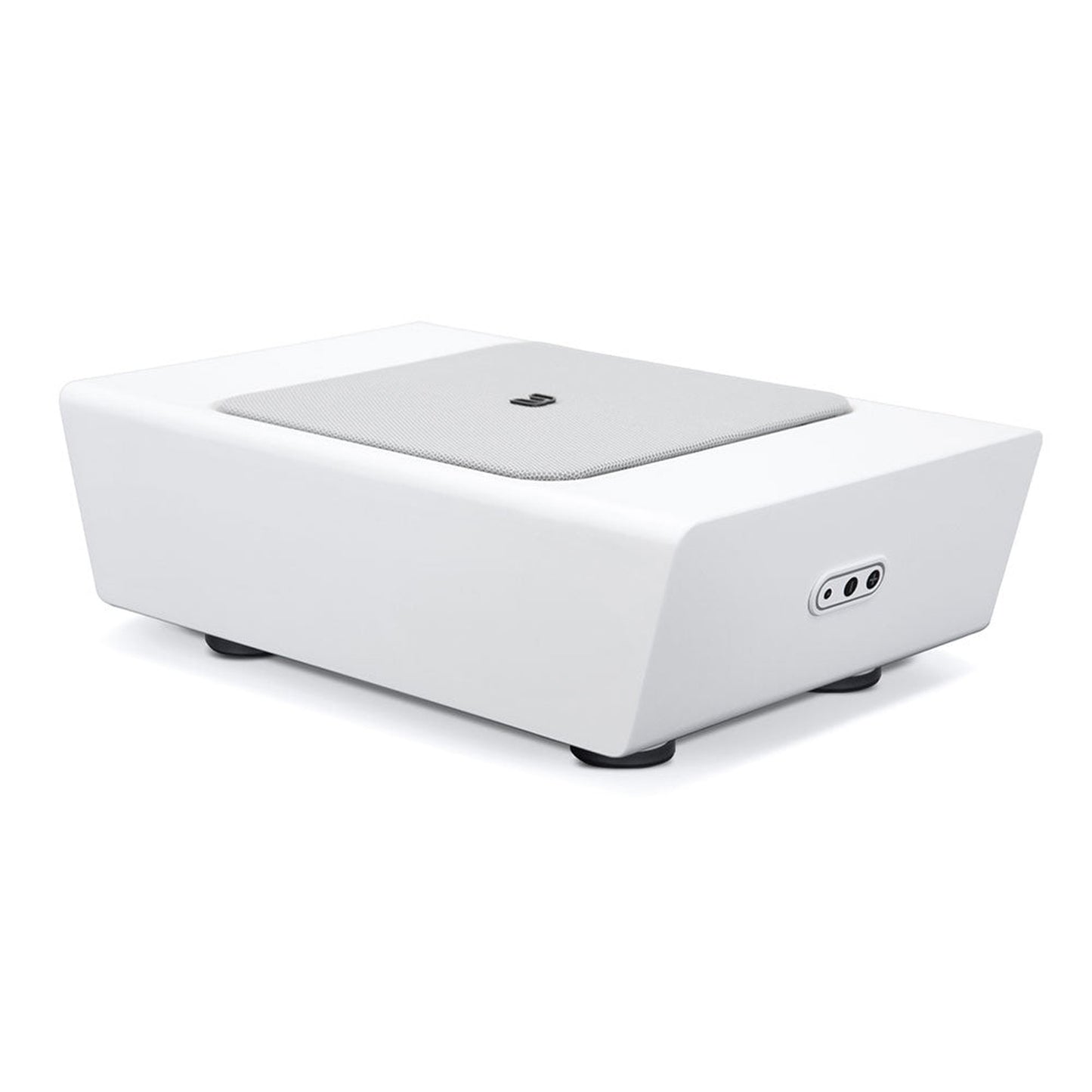 Bluesound Pulse Sub+ Subwoofer Weiss Schrägansicht von oben mit Gitter
