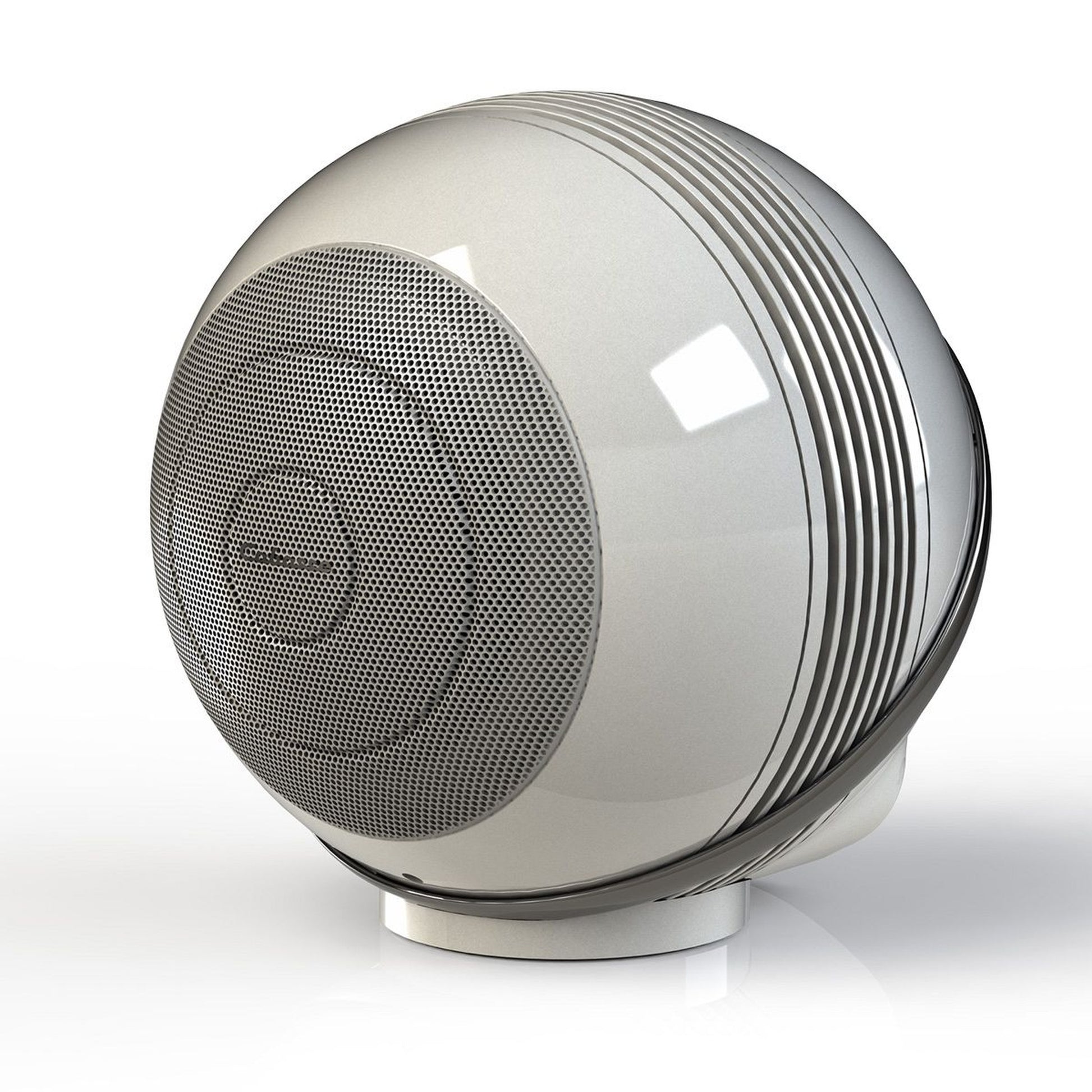 Cabasse The Pearl Akoya Kompaktlautsprecher Schrägansicht, Weiss, Kugelgehäuse mit Koaxial-Treiber