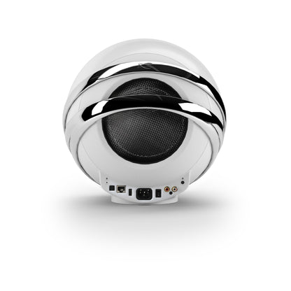 Cabasse The Pearl Aktivlautsprecher Rückansicht mit Anschlussfeld, LAN, USB und Toslink, Weiss