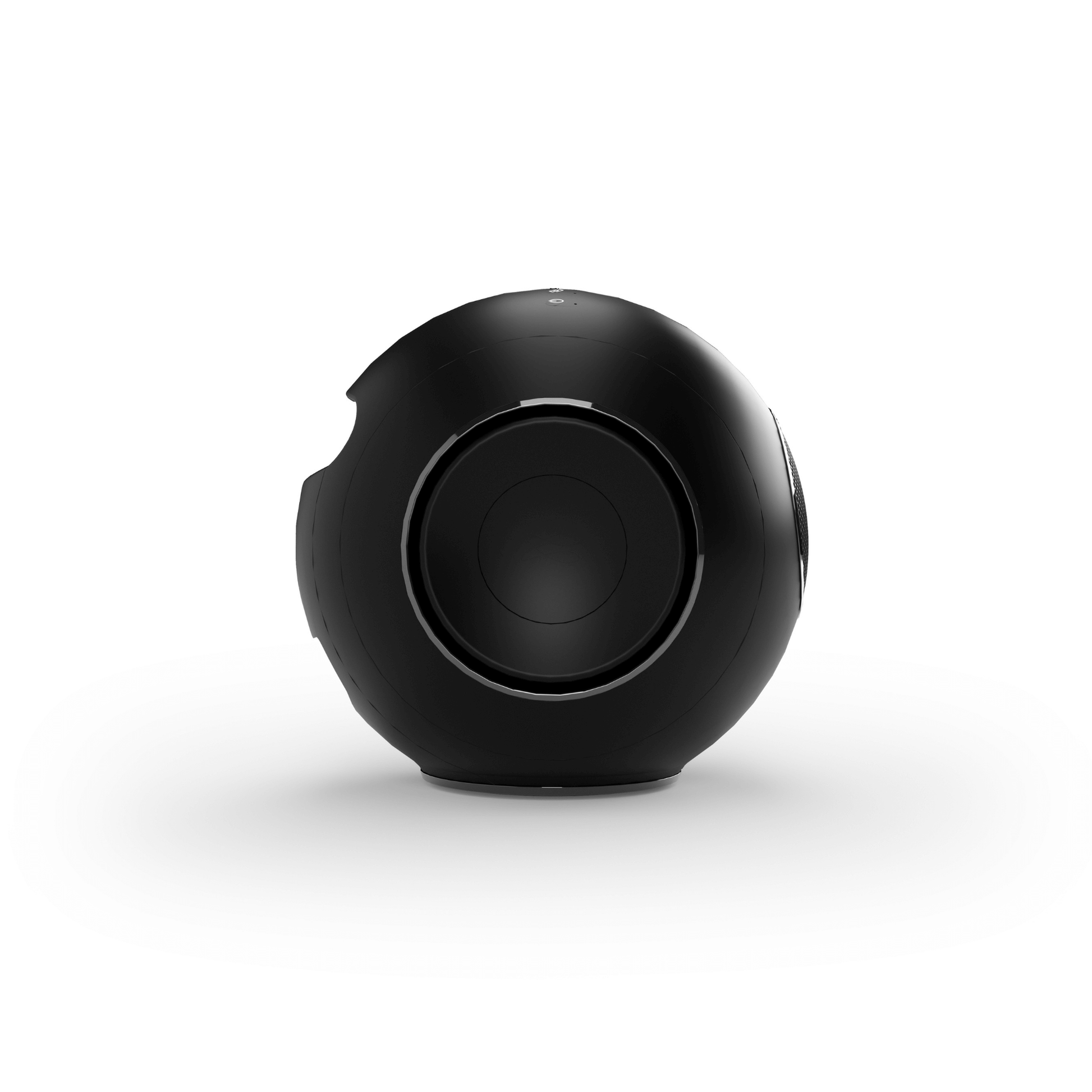 Cabasse The Pearl Myuki Aktivlautsprecher Seitenansicht mit kugelförmigem Gehäuse in Schwarz