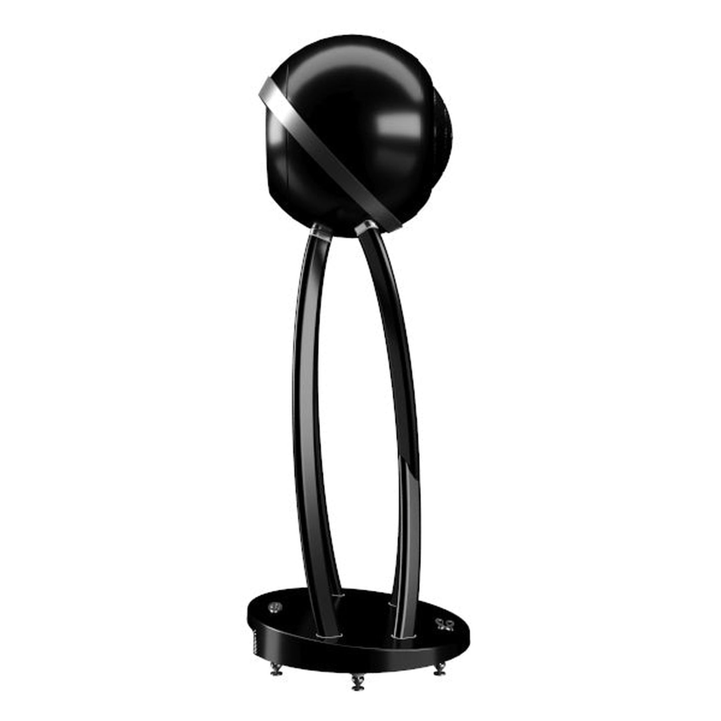 Cabasse The Pearl Pelegrina Standlautsprecher Seitenansicht mit Kugelgehäuse und Chromband in Schwarz